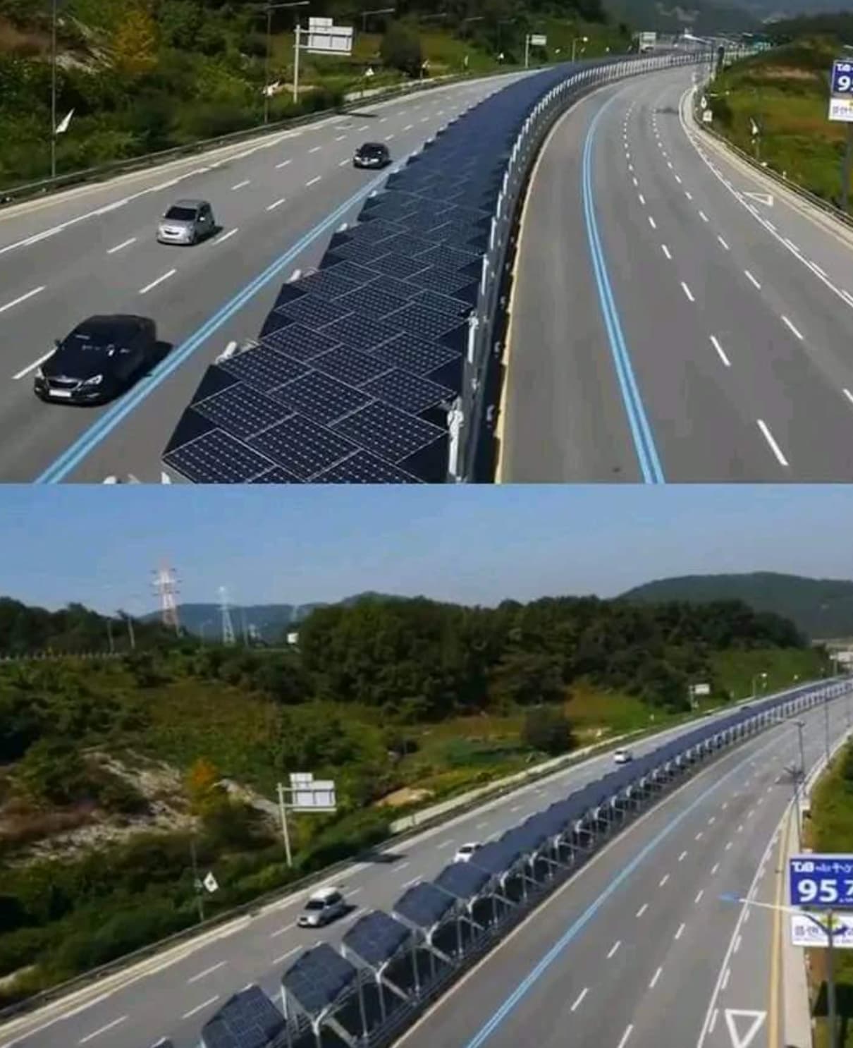 “In South Korea, the solar panels in the middle of the highway have a bicycle path underneath.”